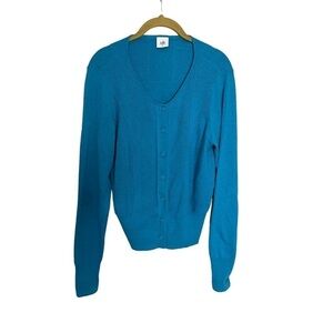 CAbi 3169 Blue Ribbed Button Front Cardigan Scoop Neck Medium